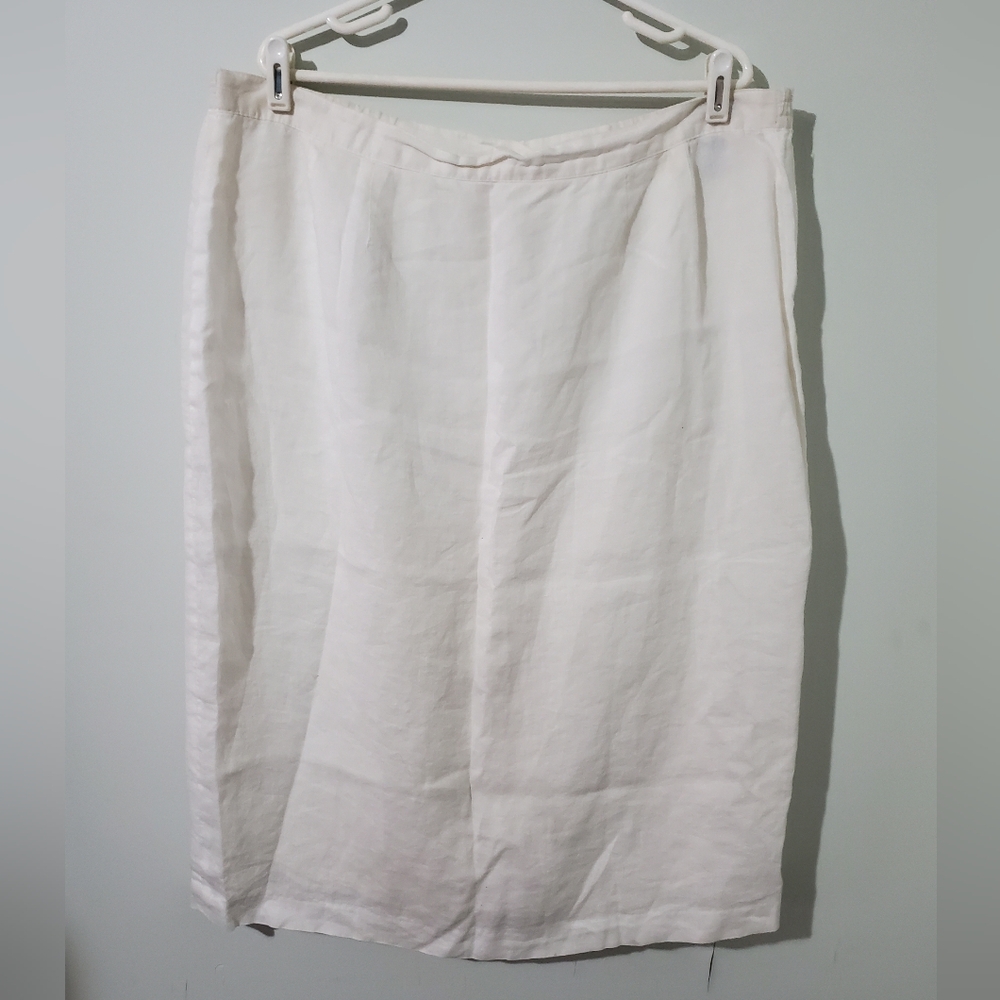 Ann Gerlin 100% Linen White Midi Skirt Elastic Waist Size 18 Large Coastal